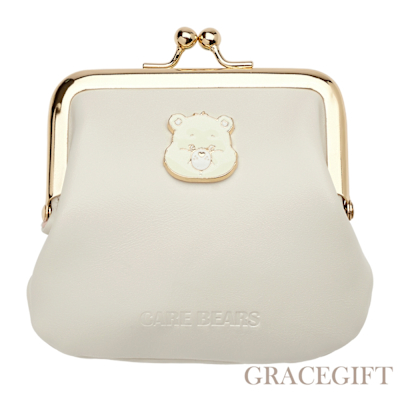 【Grace Gift】CareBears-鑽石小熊飾釦皮革口金包 米白