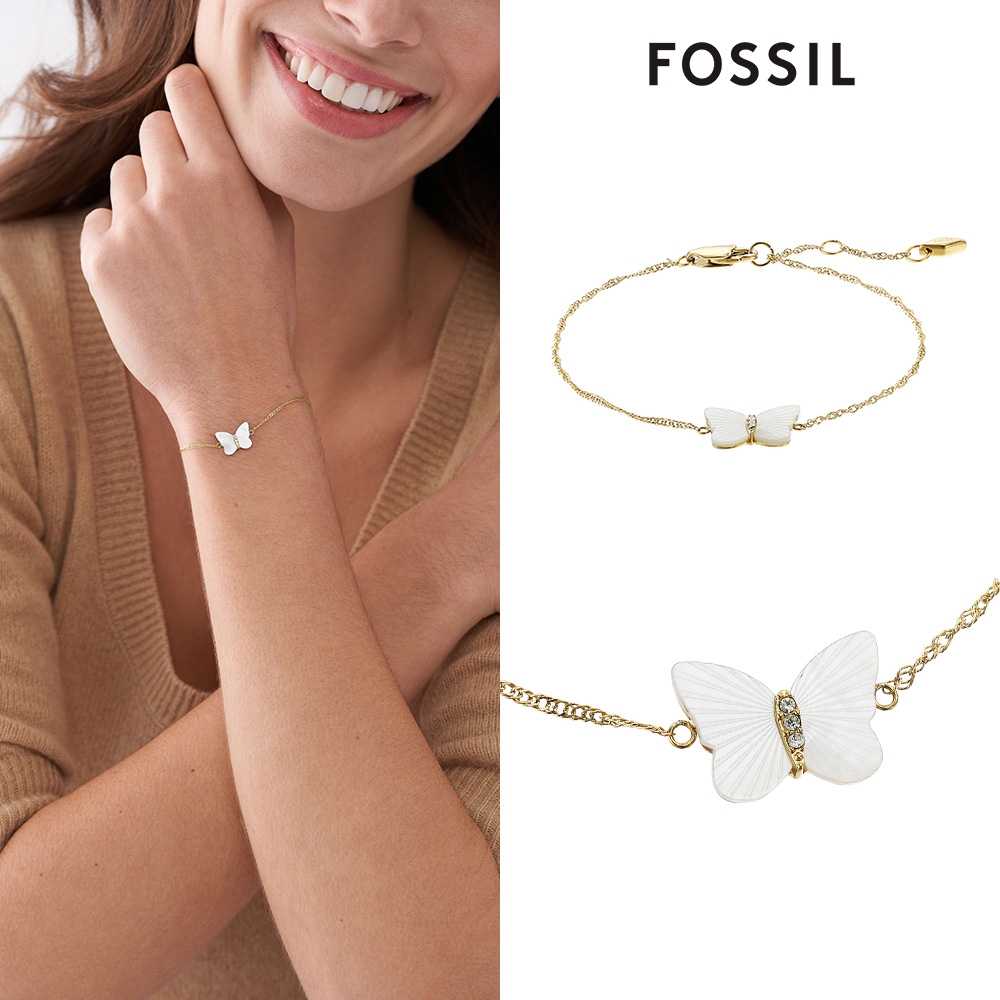FOSSIL Sutton 蝴蝶飛舞珍珠母貝手鍊-金 JF04425710