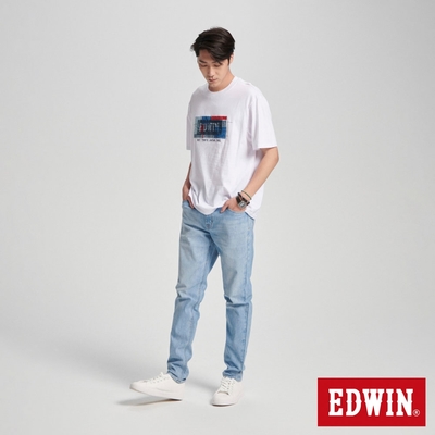 EDWIN 男裝 再生系列 拼布印花寬版短袖T恤-白色