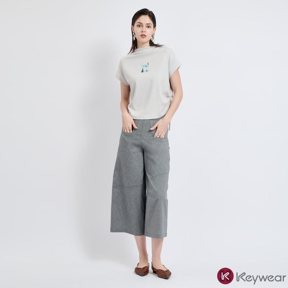 KeyWear奇威名品    無序切割立體剪裁棉混繭型九分褲-灰色