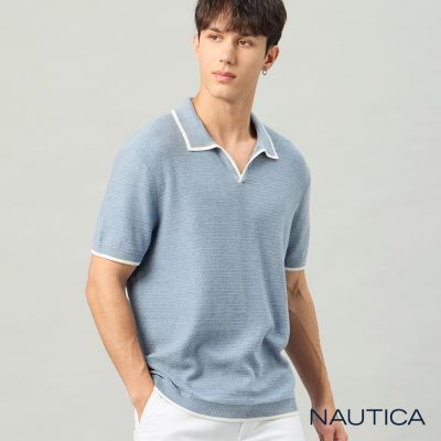 Nautica 官方旗艦 男裝 跳色滾邊短袖POLO衫-藍色