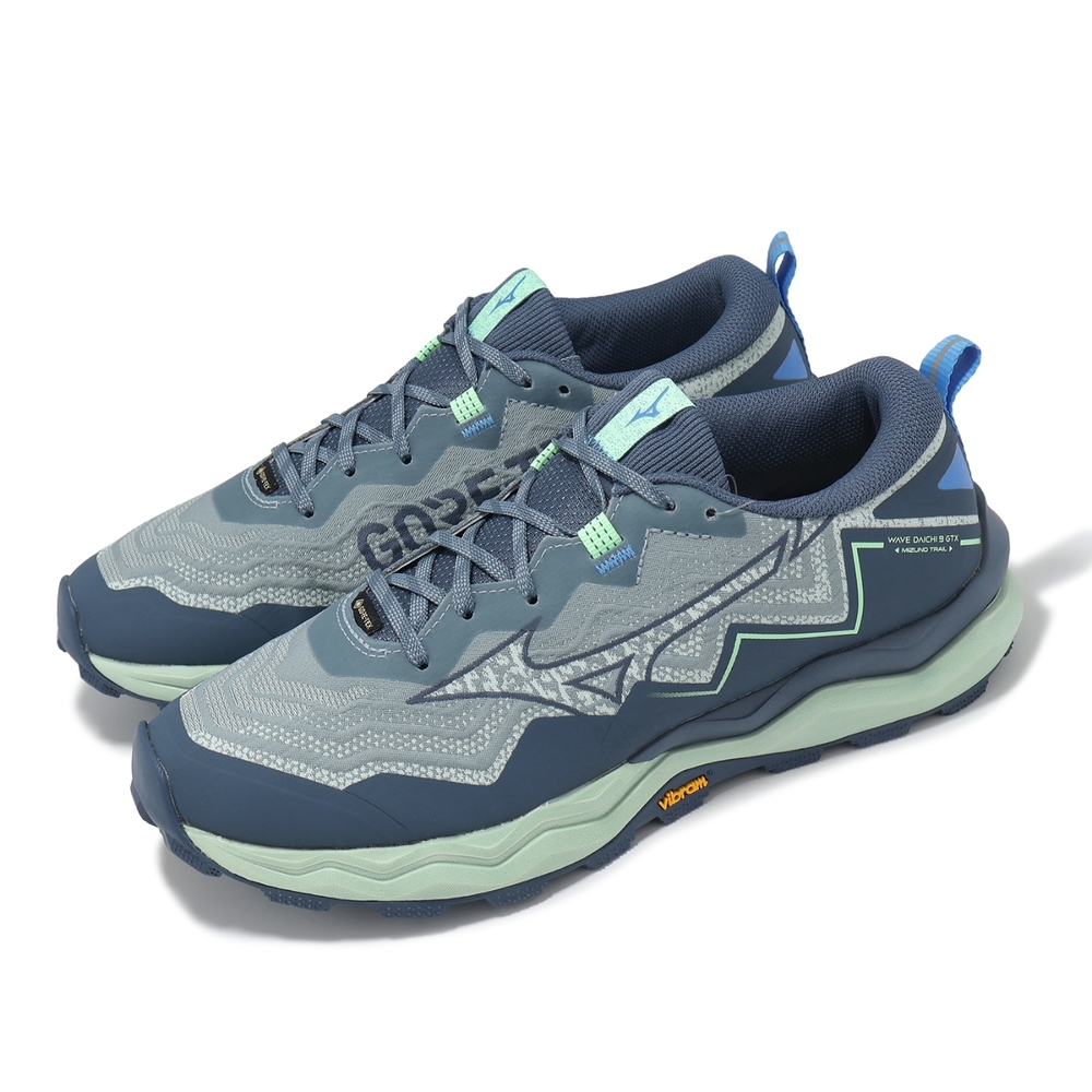 Mizuno 越野跑鞋Wave Daichi 9 GTX 男鞋藍灰防水緩衝黃金大底運動鞋