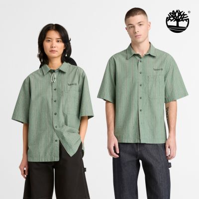 Timberland官方旗艦 中性綠色輕量翻領襯衫|A5M6VABR
