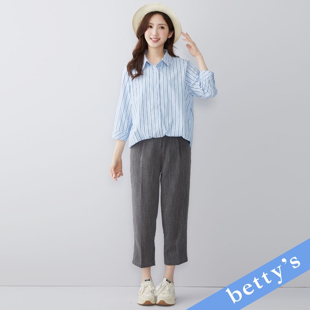 betty’s貝蒂思　腰帶拼接壓褶AB褲(灰黑) (灰黑)