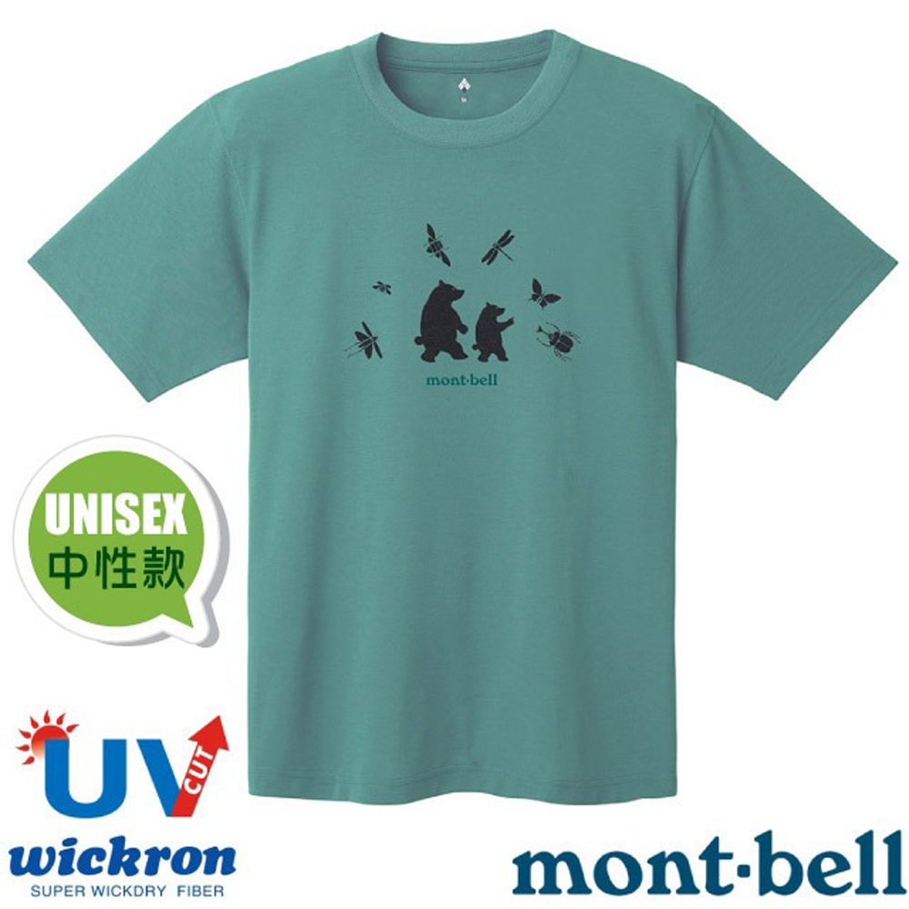 【mont-bell】男女 Wickron 吸濕排汗短袖T恤(SEARCHING尋找昆蟲).圓領衫.運動上衣_1114847 BGN 藍綠
