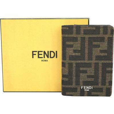 FENDI 芬迪 FF 老花帆布拼小牛皮卡片夾(煙草棕)
