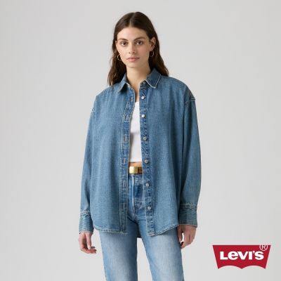 Levi s ROSÉ朴彩英同款 丹寧素面刷色襯衫 / 天絲混紡 女生上衣 人氣新品