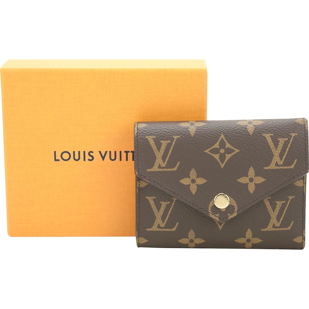 Louis Vuitton LV路易威登 M62360 Victorine 老花帆布信封三折短夾(咖啡色/芭蕾粉內裡)
