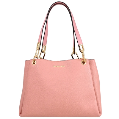 MICHAEL KORS TRISHA金屬LOGO荔枝文皮革三層肩背托特包(粉)