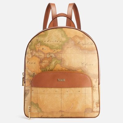 Alviero Martini 義大利地圖包 前口袋雙層拉鍊後背包30cm-地圖黃