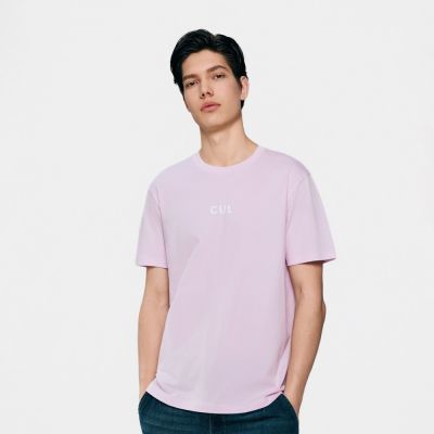 GIORDANO 男裝純棉修身文字短袖T恤