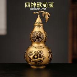 四神獸銅葫蘆16cm 風水擺件鎮宅旺運招財納福玄關裝飾居家/ 辦公室吉祥