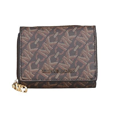 MICHAEL KORS Empire 立體金字LOGO防刮塗層帆布3卡壓釦三折短夾(棕x行李箱棕)