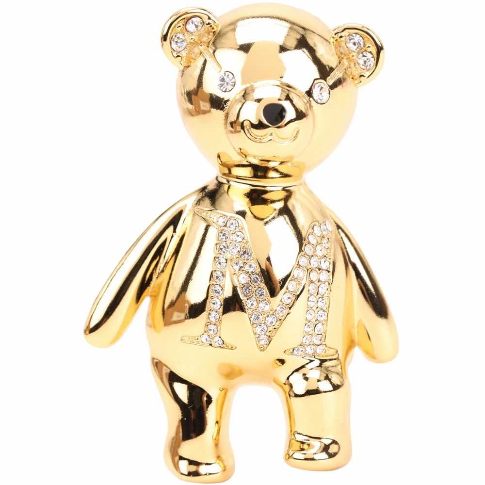 Max Mara SHINY M字母鑲嵌水晶泰迪熊金屬胸針(金色)