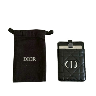 Dior 迪奧黛妃格紋背貼卡包（附鏡子＋收納袋）