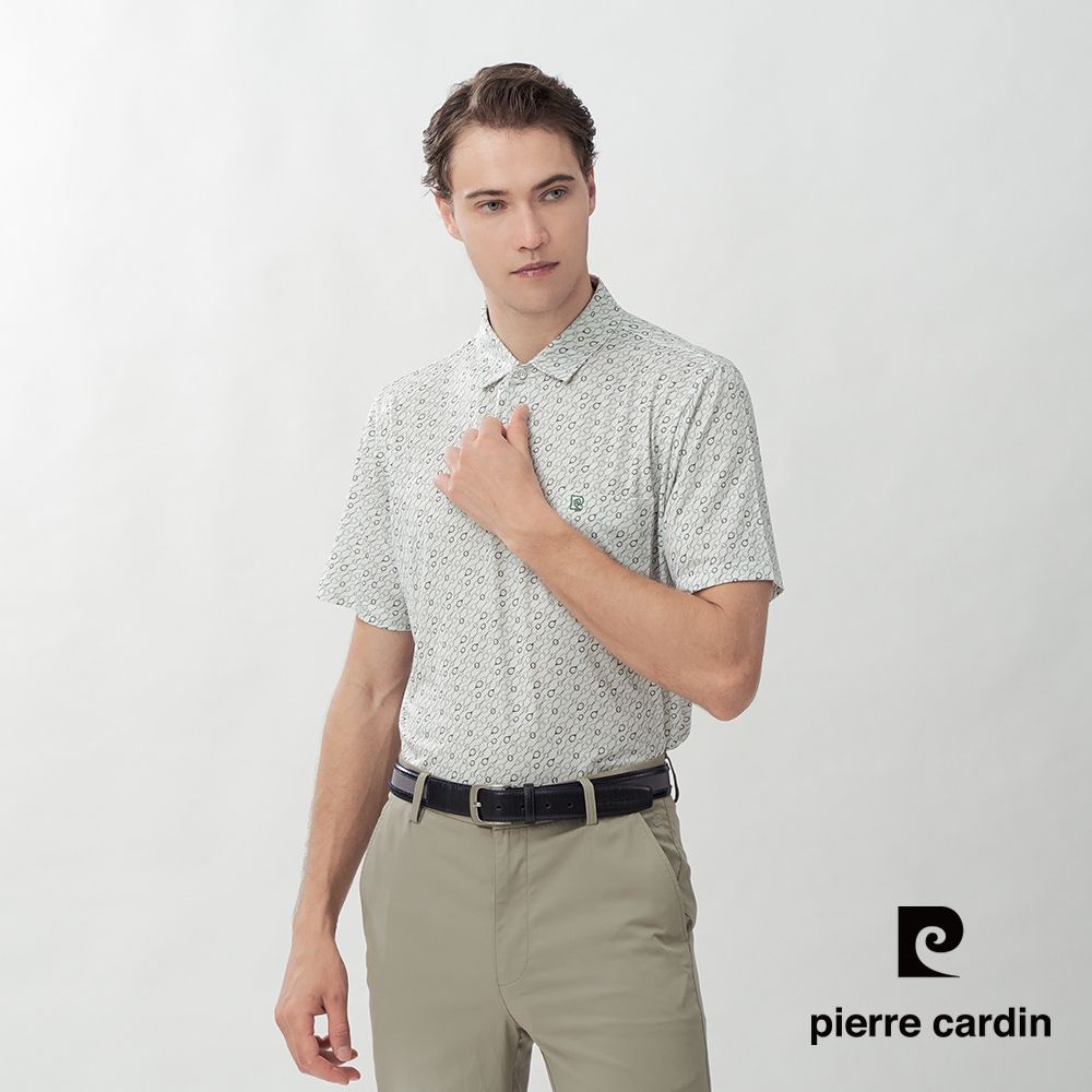 pierre cardin 皮爾卡登 休閒服飾 男款 滿版球拍印花短袖POLO衫-白色(5267286-90)