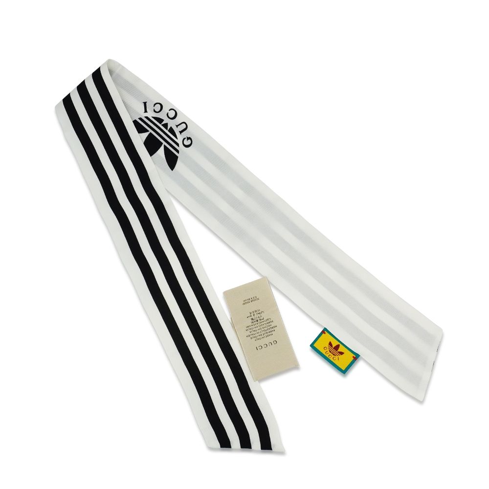 Gucci 古馳X Adidas 聯名款展示品直條紋Twilly絲巾(703568-白 