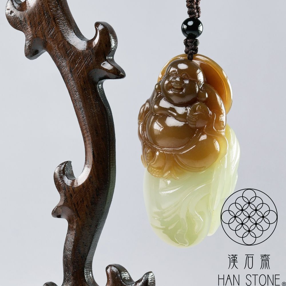漢石齋】天然和田玉彌勒佛玉佩吊墜白玉帶糖(30*55*20mm) | 漢石齋