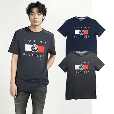 Tommy Hilfiger 湯米 胸前印膠LOGO 圓領短袖 男生款(深藍色/黑色)