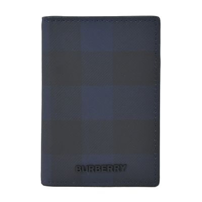 BURBERRY 經典格紋環保帆布小牛皮卡片夾(海軍藍)