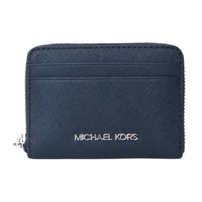 MICHAEL KORS 銀字防刮素面拉鍊卡夾/零錢包(海軍藍)