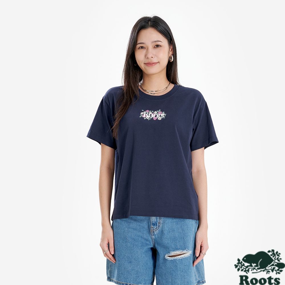 Roots 女裝 WILDFLOWER 短袖上衣（軍藍色）