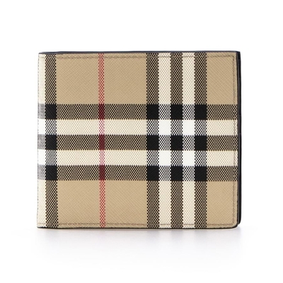 BURBERRY 巴寶莉 Vintage 經典格紋帆布對開短夾(卡其)