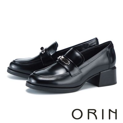 ORIN 經典馬銜釦牛皮粗跟樂福鞋 黑色
