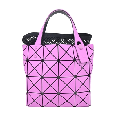 ISSEY MIYAKE 三宅一生 BAOBAO 4x4皮革質感手提包(附可摺疊提袋)-桃粉