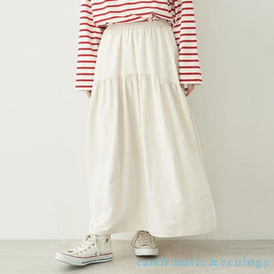 earth music 定番素面分層式剪裁長裙