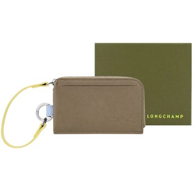 LONGCHAMP LE PLIAGE COLLECTION系列小綿羊皮卡片零錢包(地衣綠)