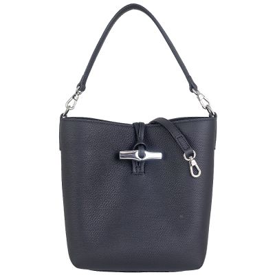 Longchamp Le Roseau 黑色牛皮肩背斜背兩用水桶包