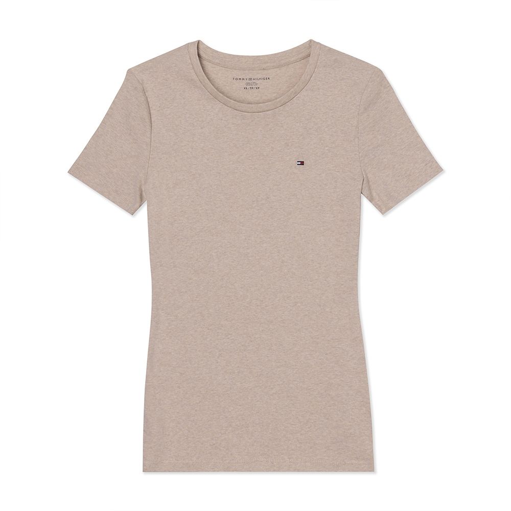 TOMMY 熱銷圓領Logo素面短袖T恤(女)-麻花米色