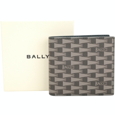BALLY Pennant 老花帆布撞色壓紋牛皮襯裡8卡對折短夾(咖啡色)