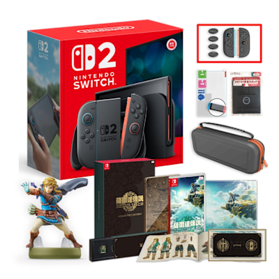 Nintendo 任天堂 Switch 2 主機 (NS2台灣公司貨)+王國之淚限定版+林克amiibo+保護貼+收納包+主機支架+矽膠套