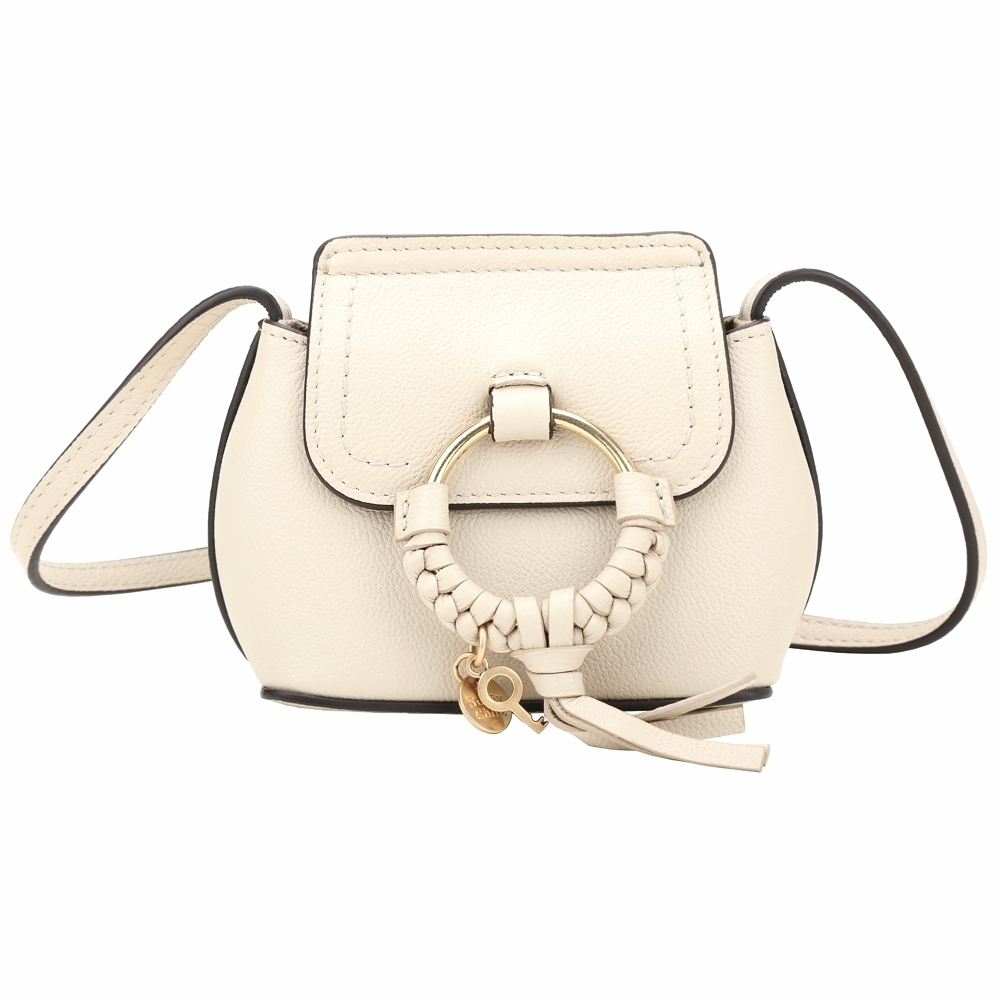 SEE BY CHLOE Joan 編織金屬環牛皮翻蓋迷你斜背錢包(白色) | 歐系精品包/配件| Yahoo購物中心