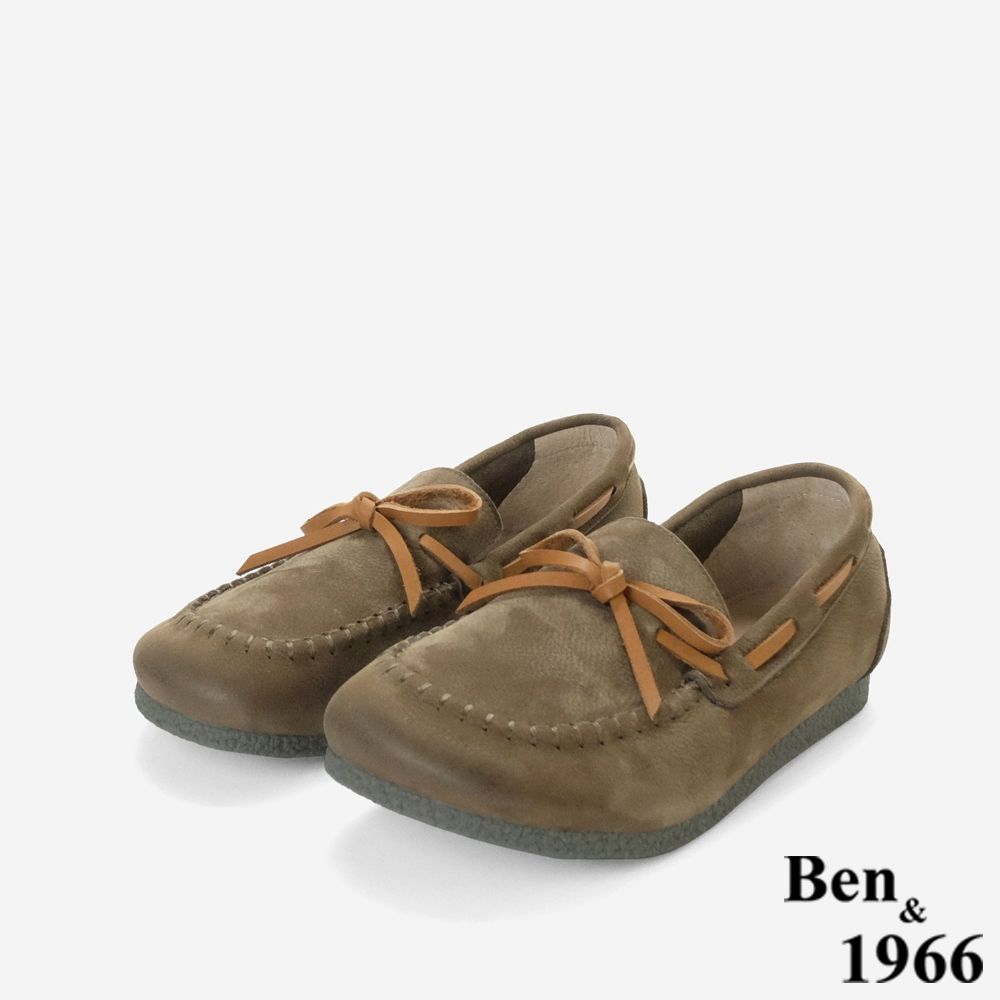 Ben&1966高級頭層磨砂牛皮舒適柔軟休閒樂福鞋-橄欖綠(258151) (橄欖綠)