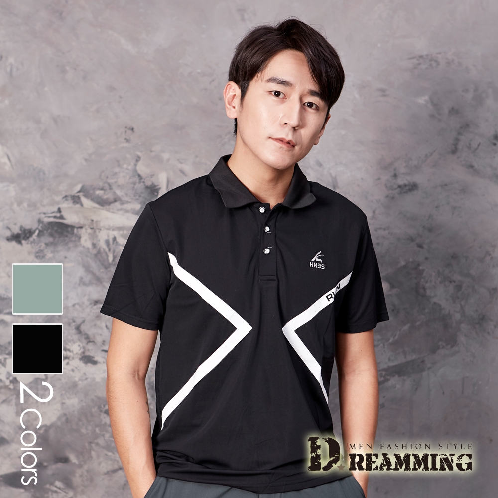 Dreamming RUN冰科技運動彈力短POLO衫 親膚 涼感 透氣-共二色 (黑色)