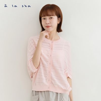 a la sha 躲貓miao創意連袖針織罩衫