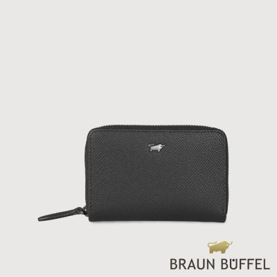 【BRAUN BUFFEL 德國小金牛】台灣總代理 HOMME-ZW 拉鍊零錢包-黑色/BF599-161A-BK