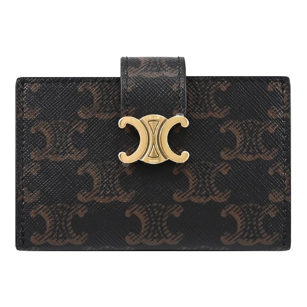 CELINE TRIOMPHE 品牌金屬LOGO印花皮革風琴式卡包(深咖)