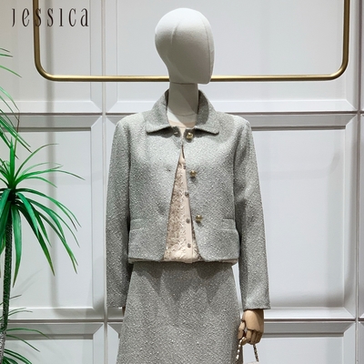 JESSICA - 氣質百搭小香風小翻領金蔥長袖外套244009