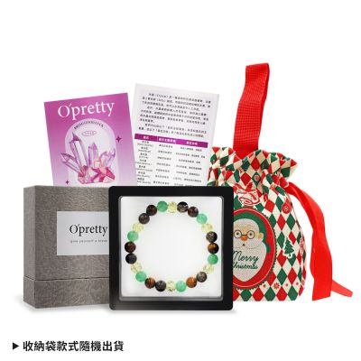 O Pretty 歐沛媞 聖誕能量驚喜交換禮物組[晶石手鏈+水晶能量直覺卡+聖誕祝福束口收納袋]-交換禮物