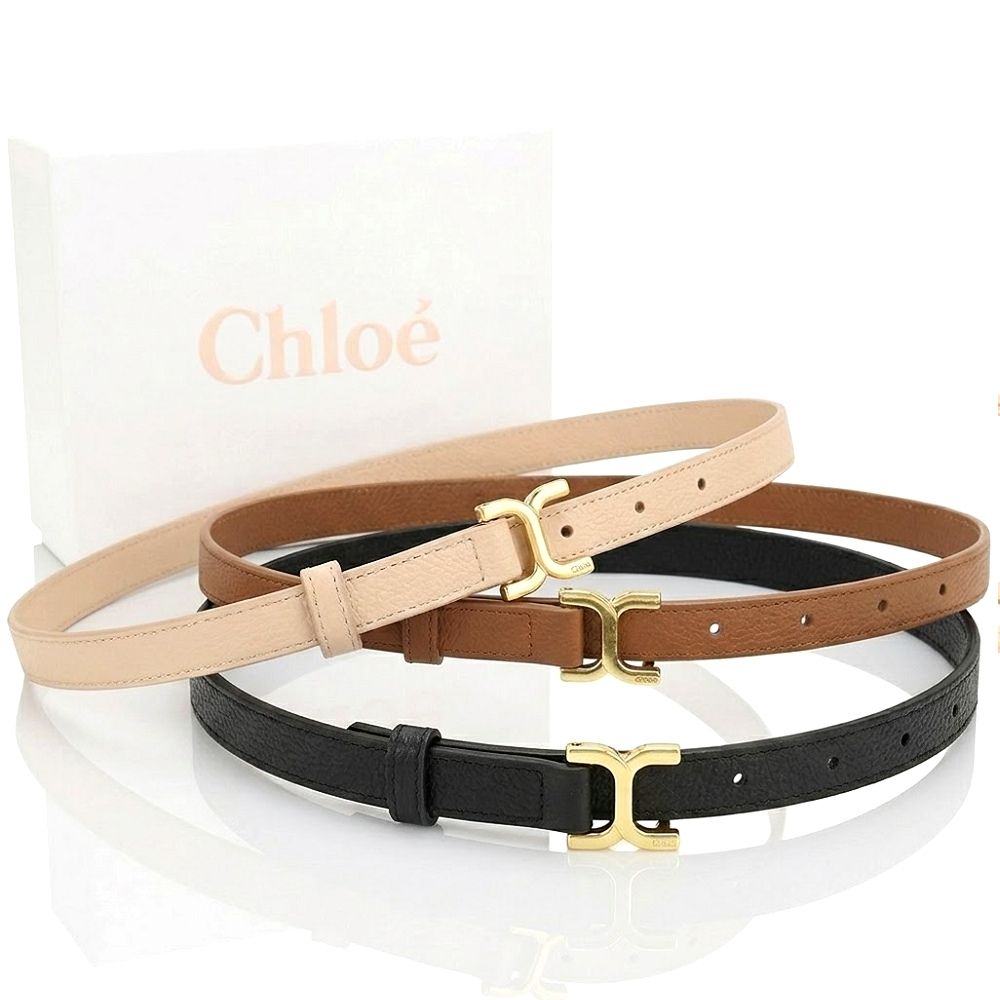CHLOE 蔻依 Marcie 20mm 金屬扣環荔紋牛皮腰帶-多色可選 (黑色)