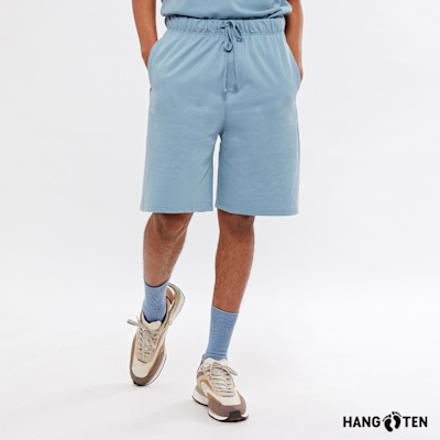 Hang Ten-男裝-毛圈布後口袋刺繡抽繩短褲-粉藍