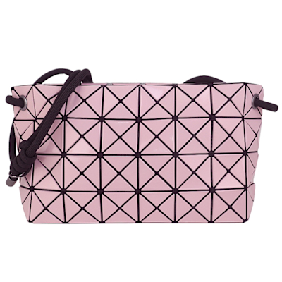 ISSEY MIYAKE 三宅一生 BAOBAO 粉色亮面三角格4x6繩結斜背/肩背包
