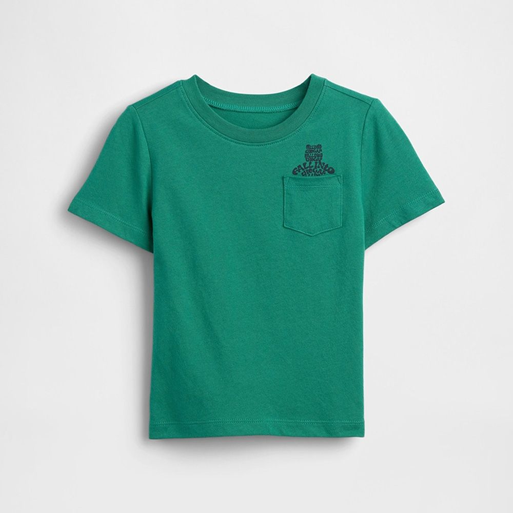 【GAP】babyGap 布萊納小熊口袋T恤-黑色/粉色/綠色調/制服深藍/白色(899640) (綠色調)