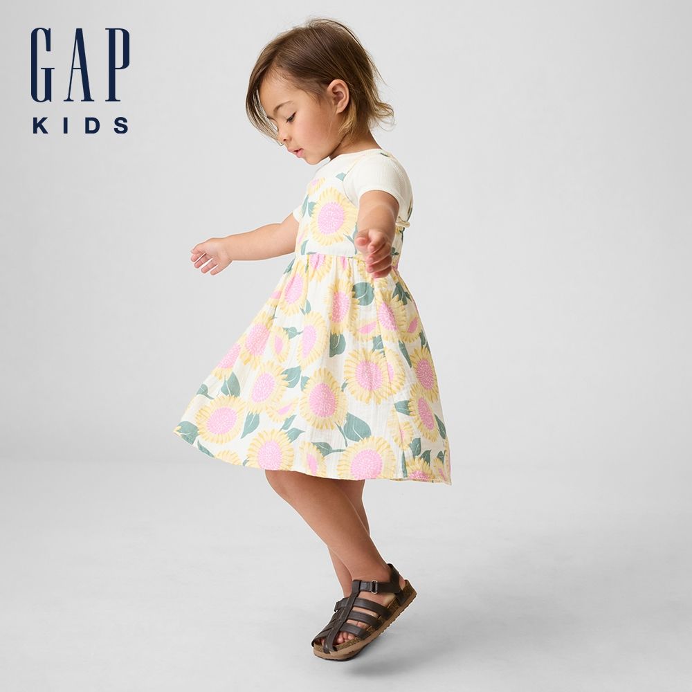 【GAP】嬰兒及幼兒棉紗向日葵洋裝-向日葵(897717) (向日葵)