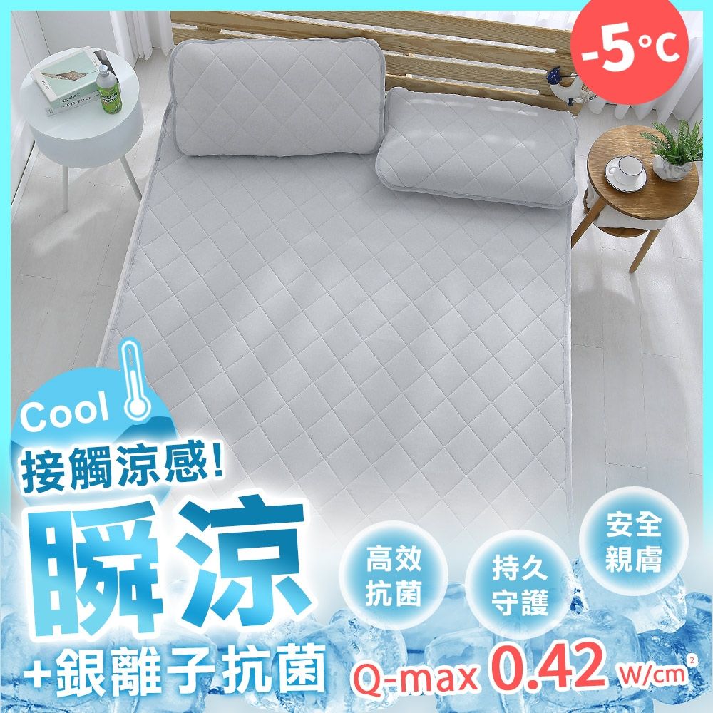 鴻宇 涼感-5度C 瞬涼銀離子 可洗抗菌雙人加大保潔墊 SUPERCOOL接觸涼感 2色任選