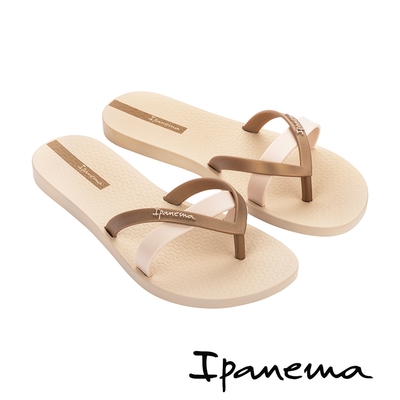 Ipanema-多色拼接交叉人字平底拖鞋-米色